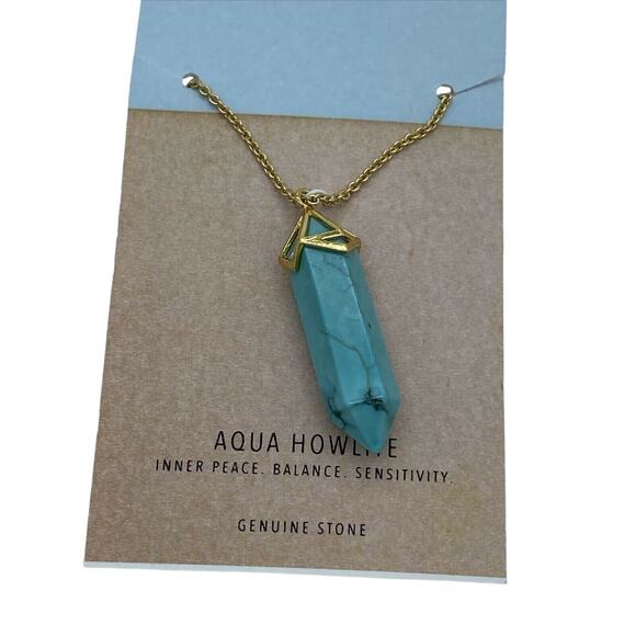 MACY'S Genuine Aqua Howlite Pendant Necklace w/ Gold Hardware/Chain NWT $80! - Picture 2 of 5